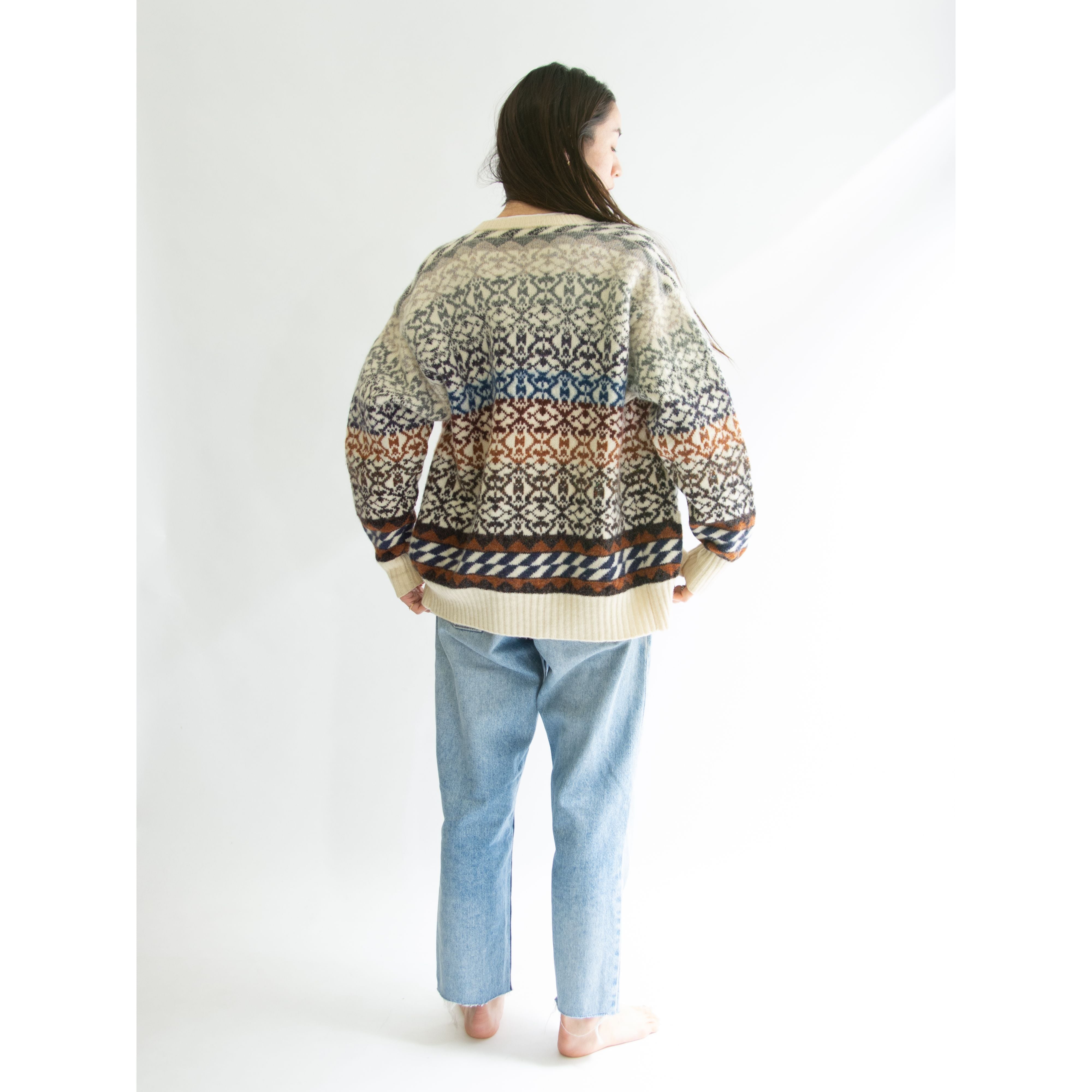 【JUDITH GLUE】Made in Scotland 100% wool gradation knit cardigan（スコットランド製 クラデーションウールニットカーディガン  セーター）11b