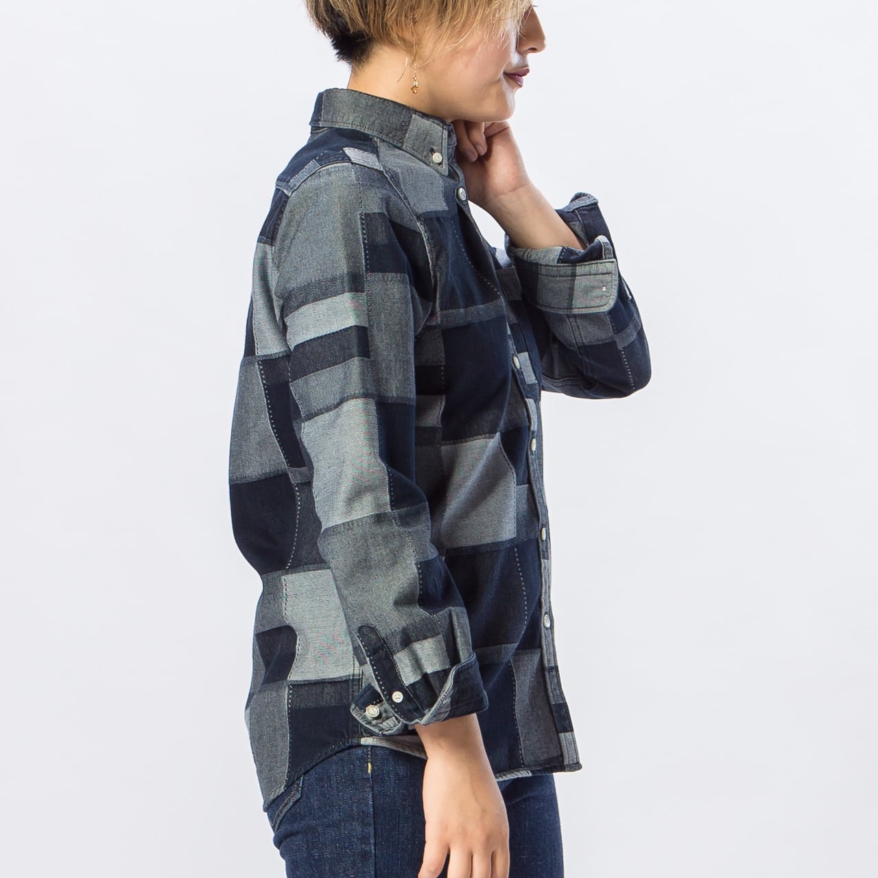 パッチワーク風シャツ(W) ネイビー | EDGE OF LINE|ONLINE STORE パッチワーク風シャツ(W) ネイビー | EDGE OF LINE|ONLINE STORE
