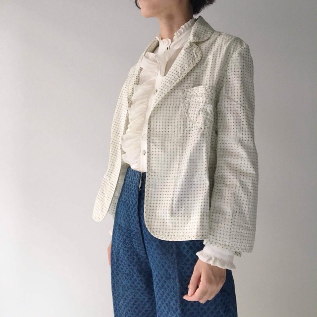 Waist shape jacket "block print geometric" organic cotton