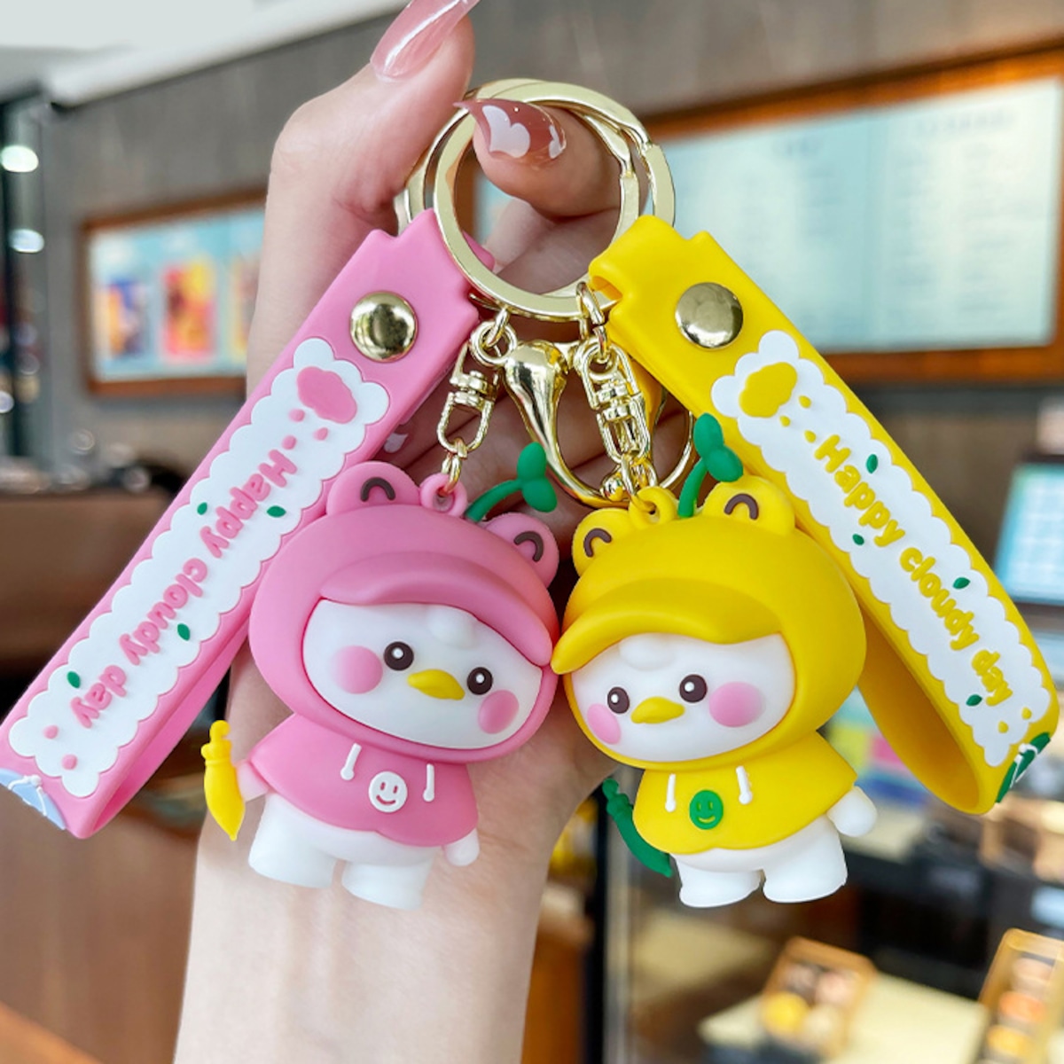 キーホルダー アヒル 韓国雑貨 かわいい レインポンチョ キーチェーン 
