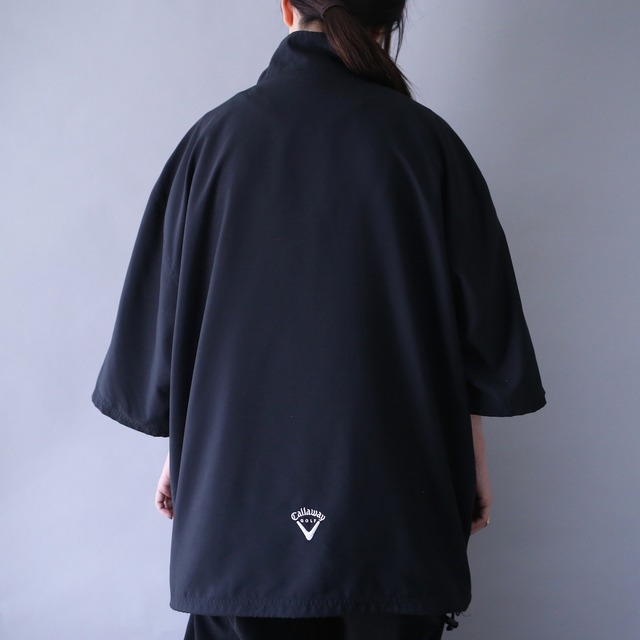 "刺繍" front and back one point design over silhouette half-zip h/s pullover