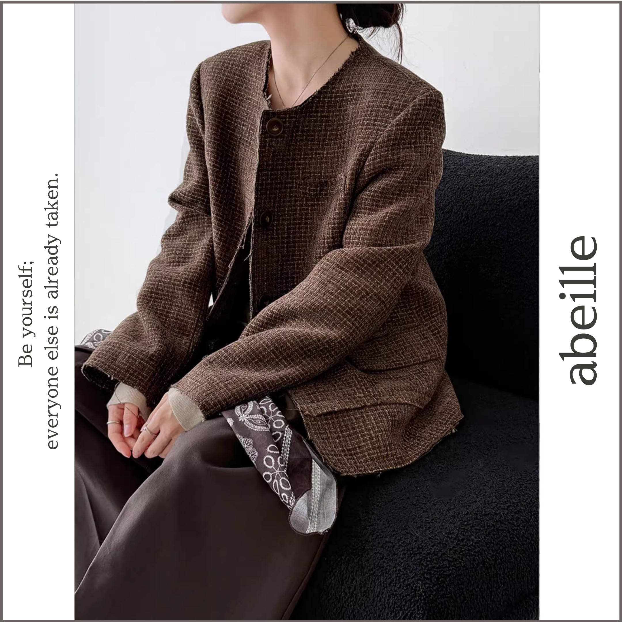 tweed collarless jacket 14026