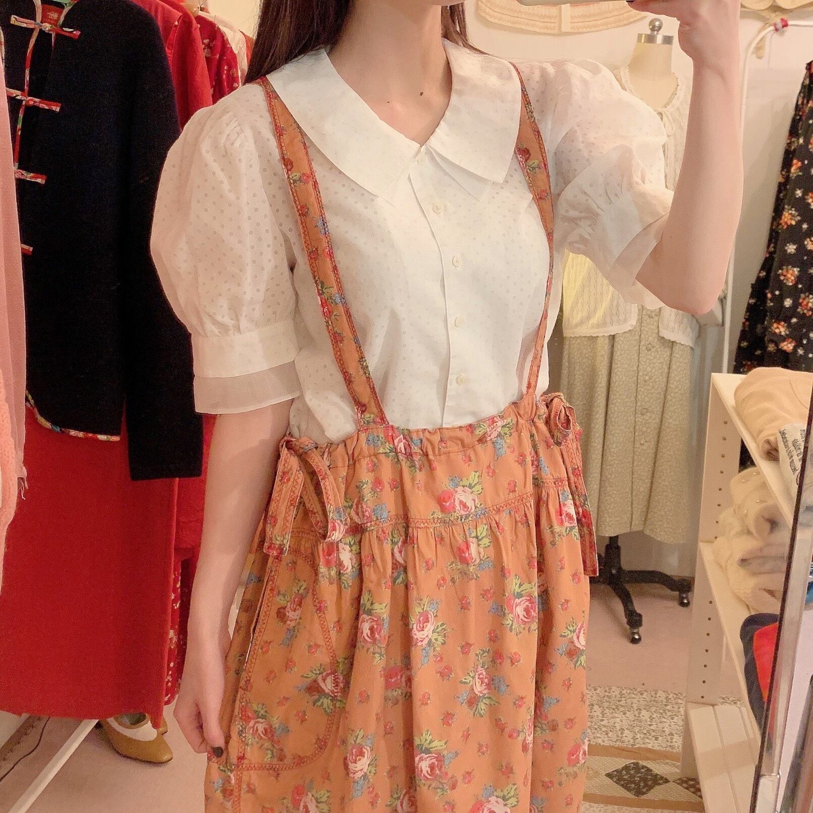 / orange rose cotton strap skirt