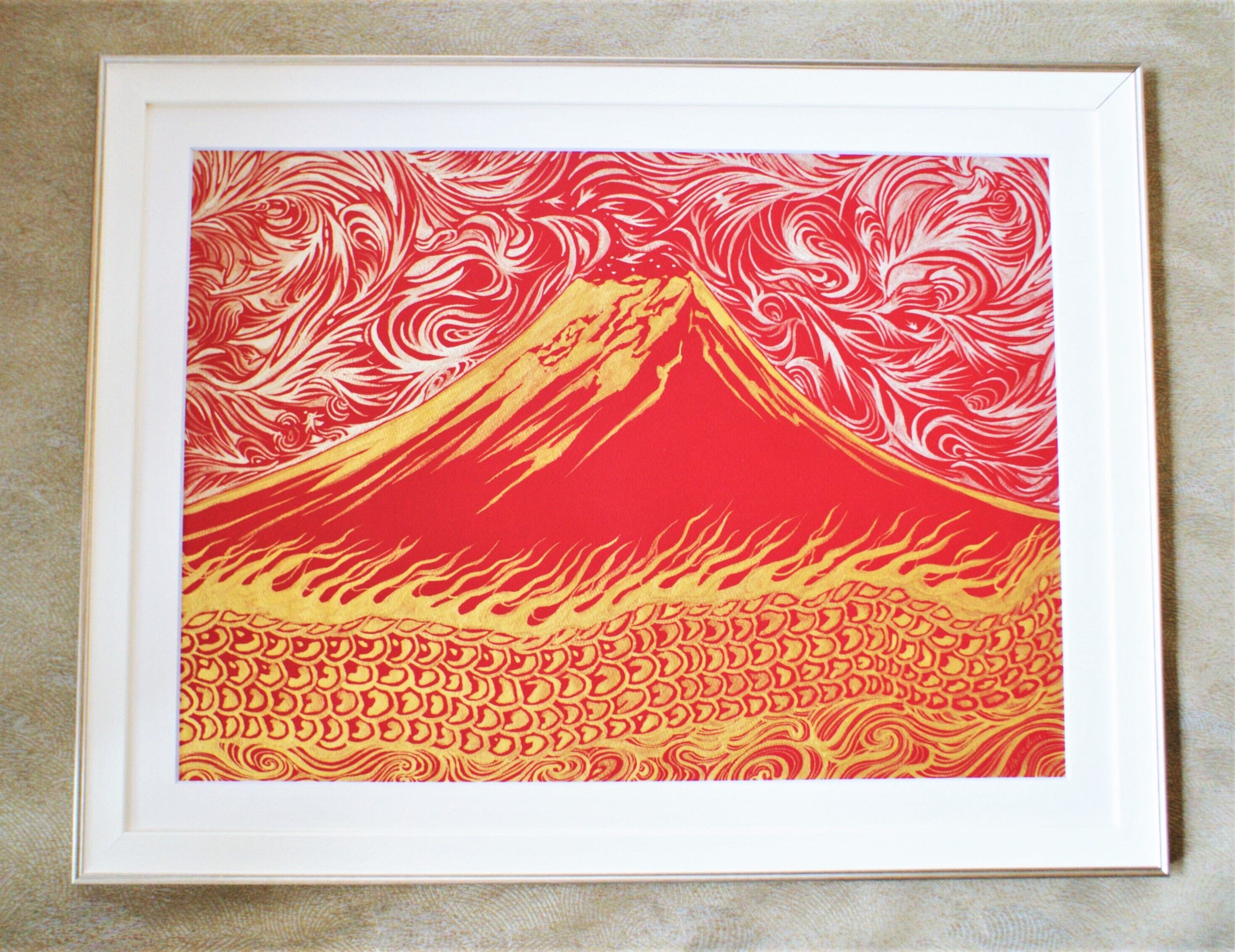 絵画 ♢金閣赤富士♢ 額装 額縁 静物画 風景画 油絵 抽象画 美