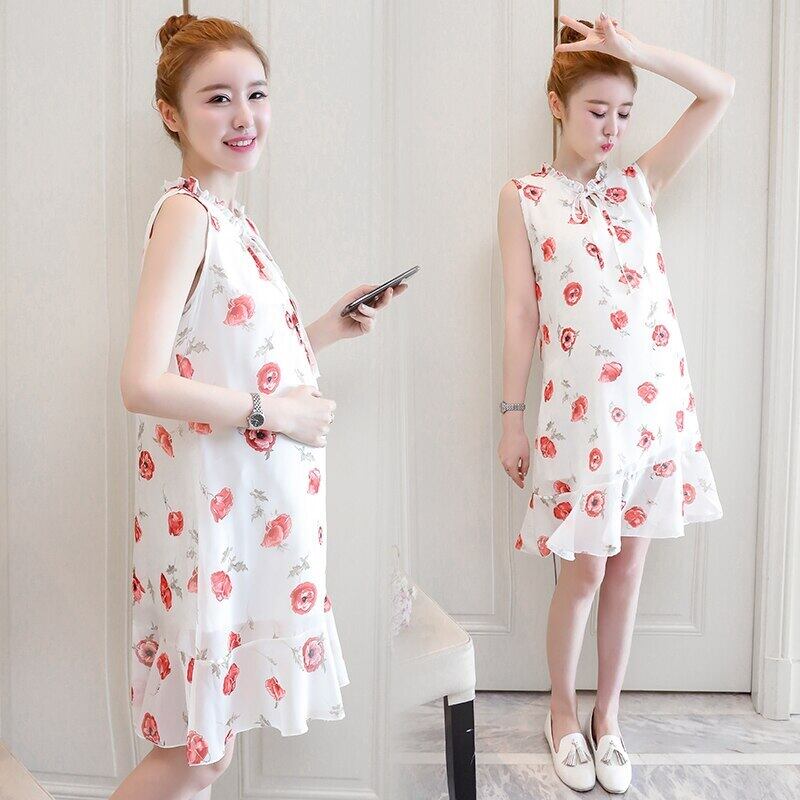 【新作】【送料無料】 8511＃マタニティドレスサマーシフォン半袖イージーマッチングルーズスタイリッシュフローラルドレス妊婦ママドレス ショート ハーフスリーブ 夏物 花柄 AL expec335324493796