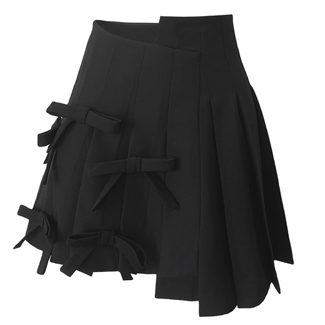 asymmetry ribbon pleats skirt