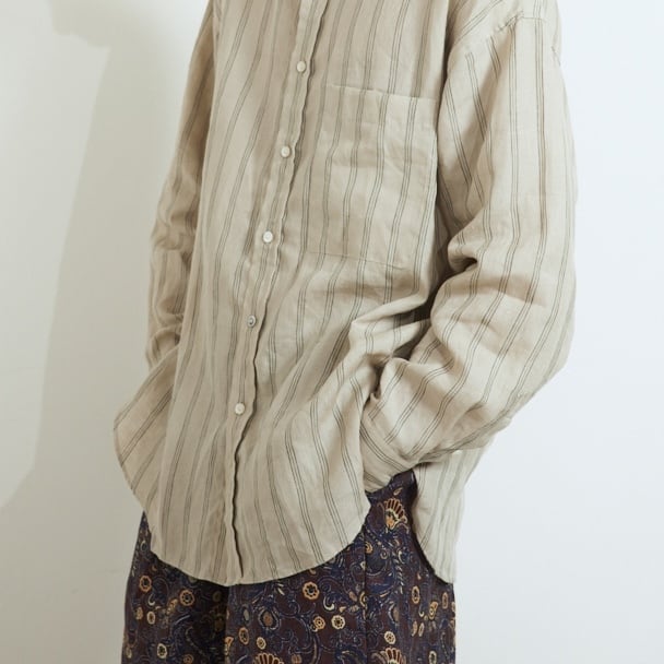 LINEN STRIPE BIG SH / リネンストライプBIGシャツ(BEIGE) | KICS