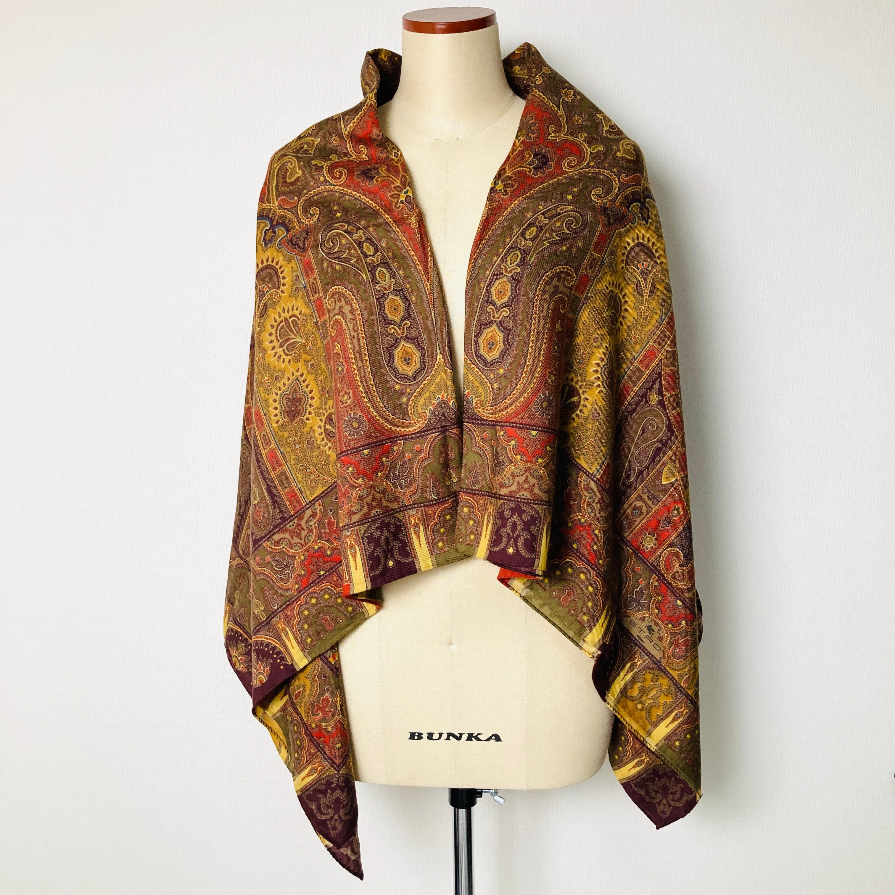 【ETRO•正規品 】大判ペイズリー柄 ストール/ショール ☆シルク　ウール素材 ◇ETRO エトロ ストール ペイズリー柄 ウール70％×シルク30％ レッド