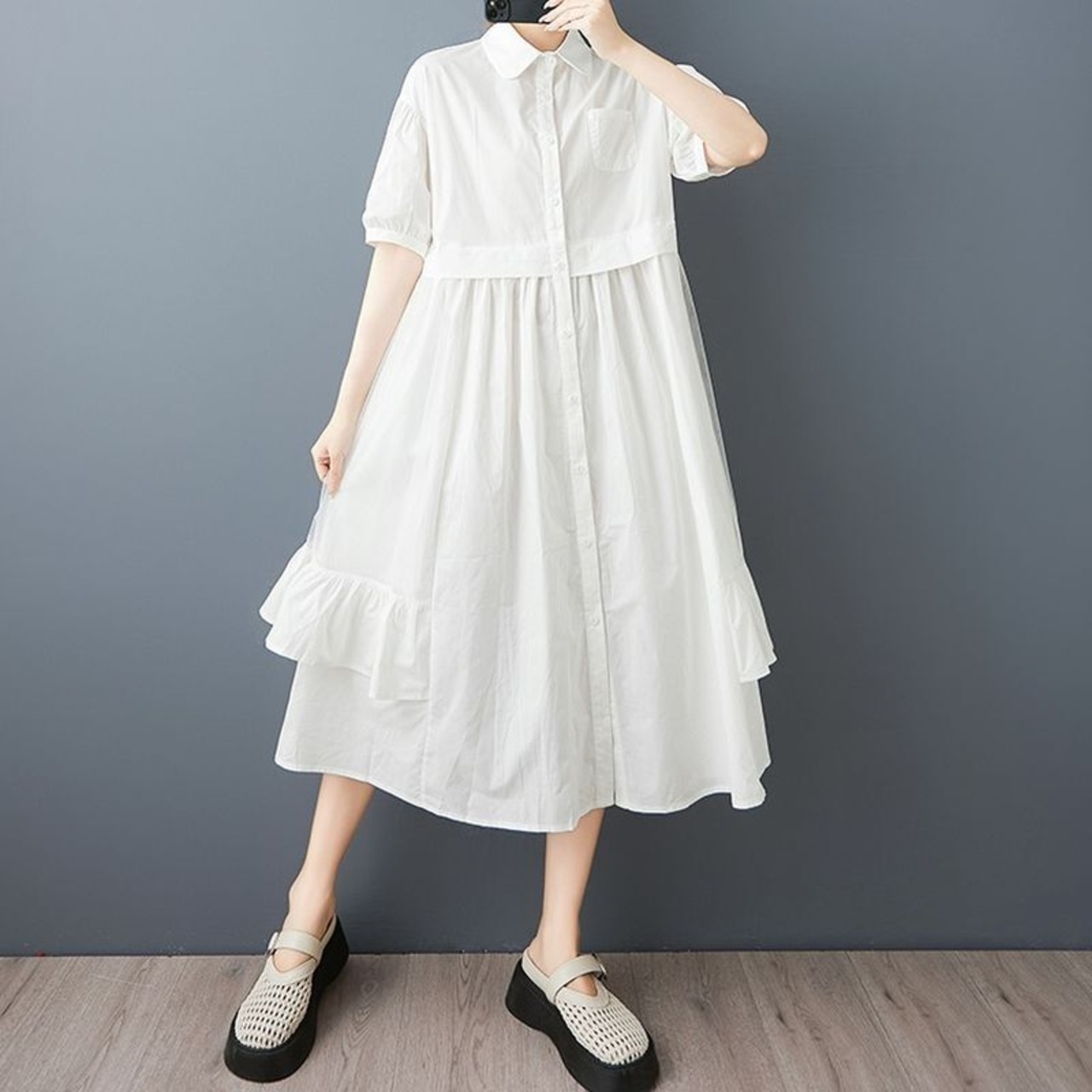 フリルヘム バルーンスリーブ ワンピース  30130