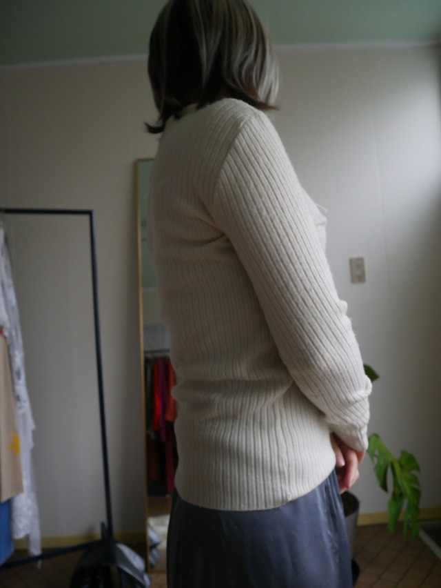 70s-80s Lace-Up High Neck Rib Knit