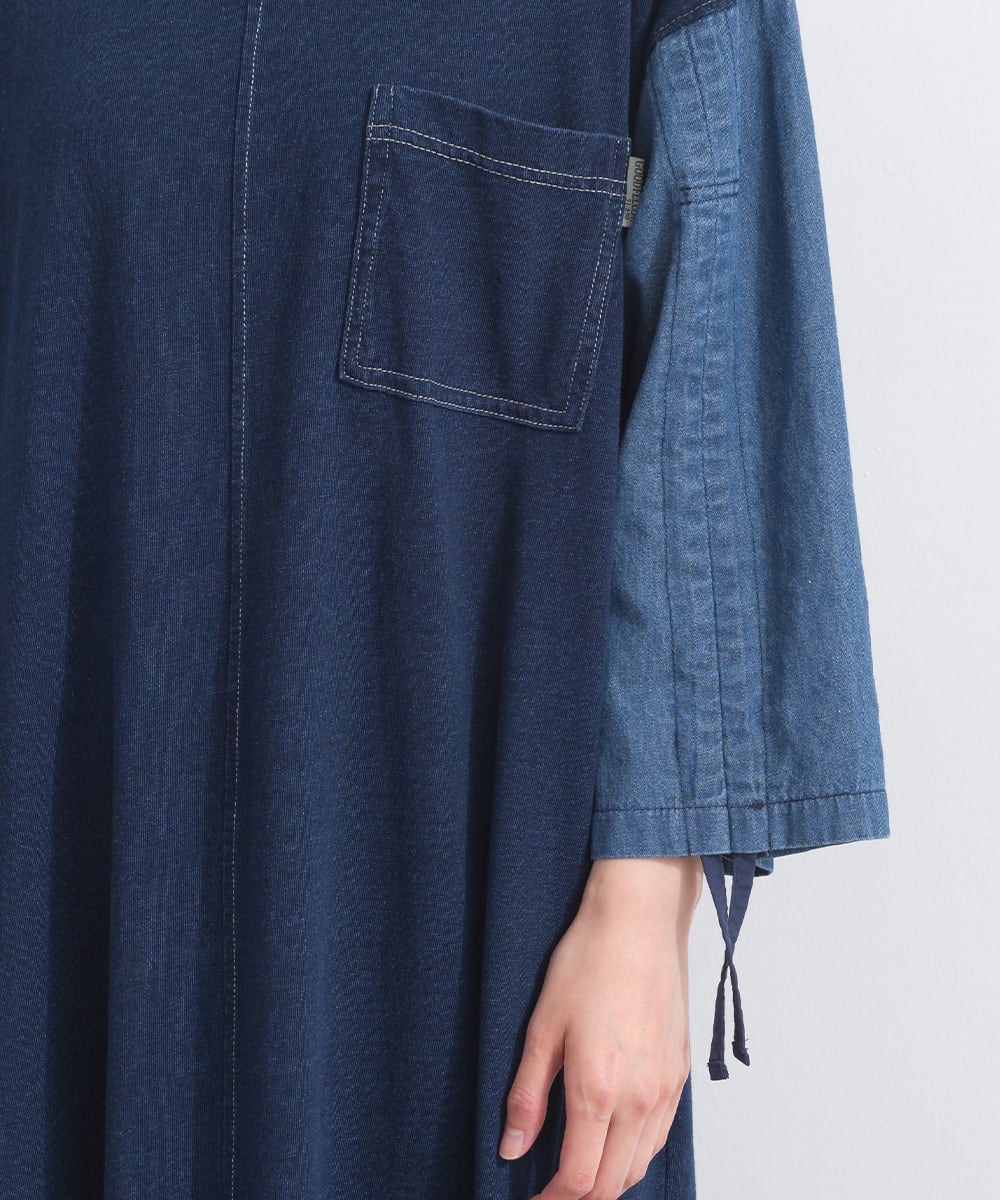 J261096 袖シャーリングデニム切替ワンピース / Shirring Sleeve Denim