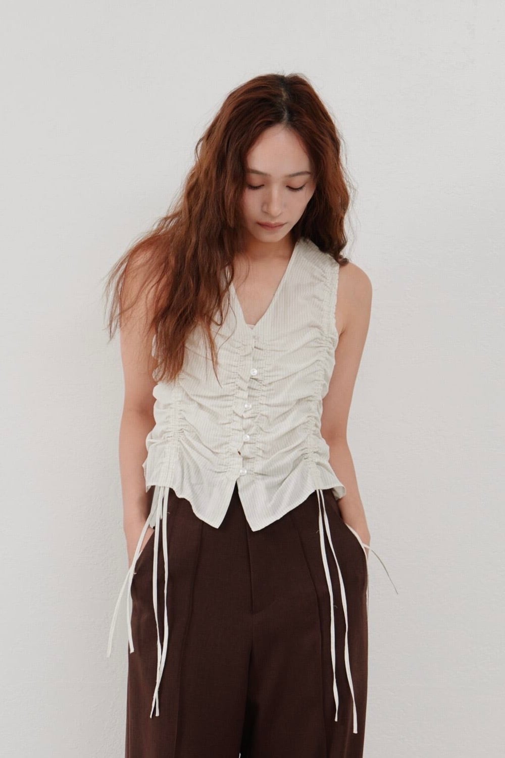 Hella gather stripe top ギャザーストライプトップス Beige | planet3rd