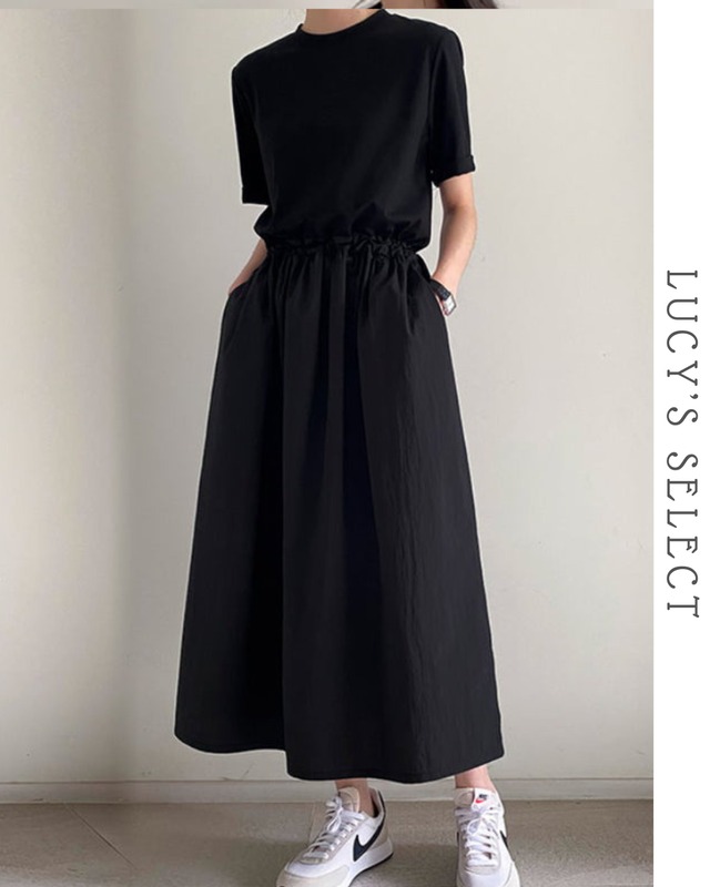 Waist Ribbon Docking Dress    A1601