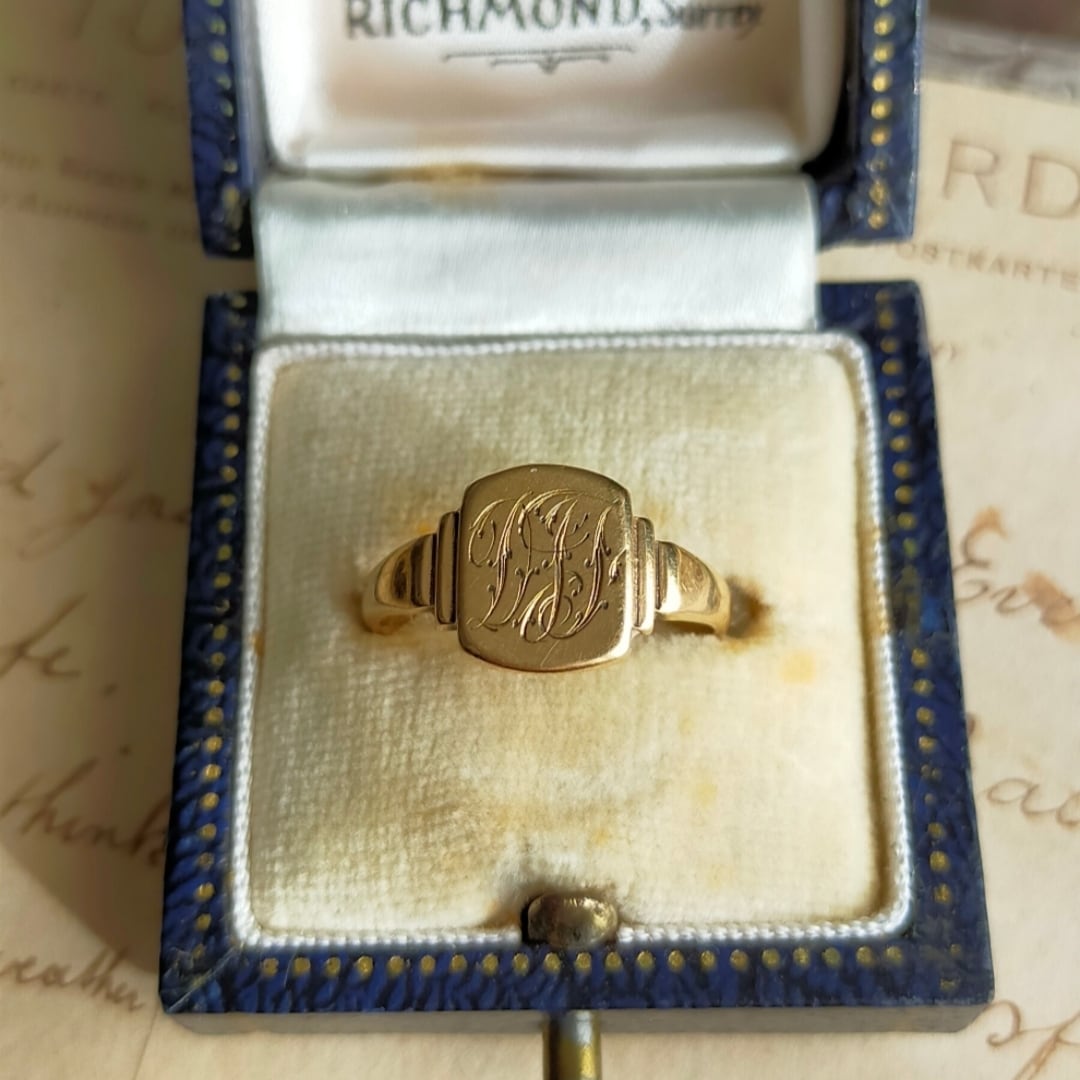 英国 1945年 ヴィンテージ 9kゴールド イニシャル シグネットリング