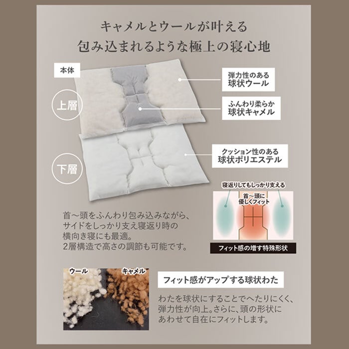 フランスベッド ラグジュアリー キャメル＆ウールピロー ピローケース