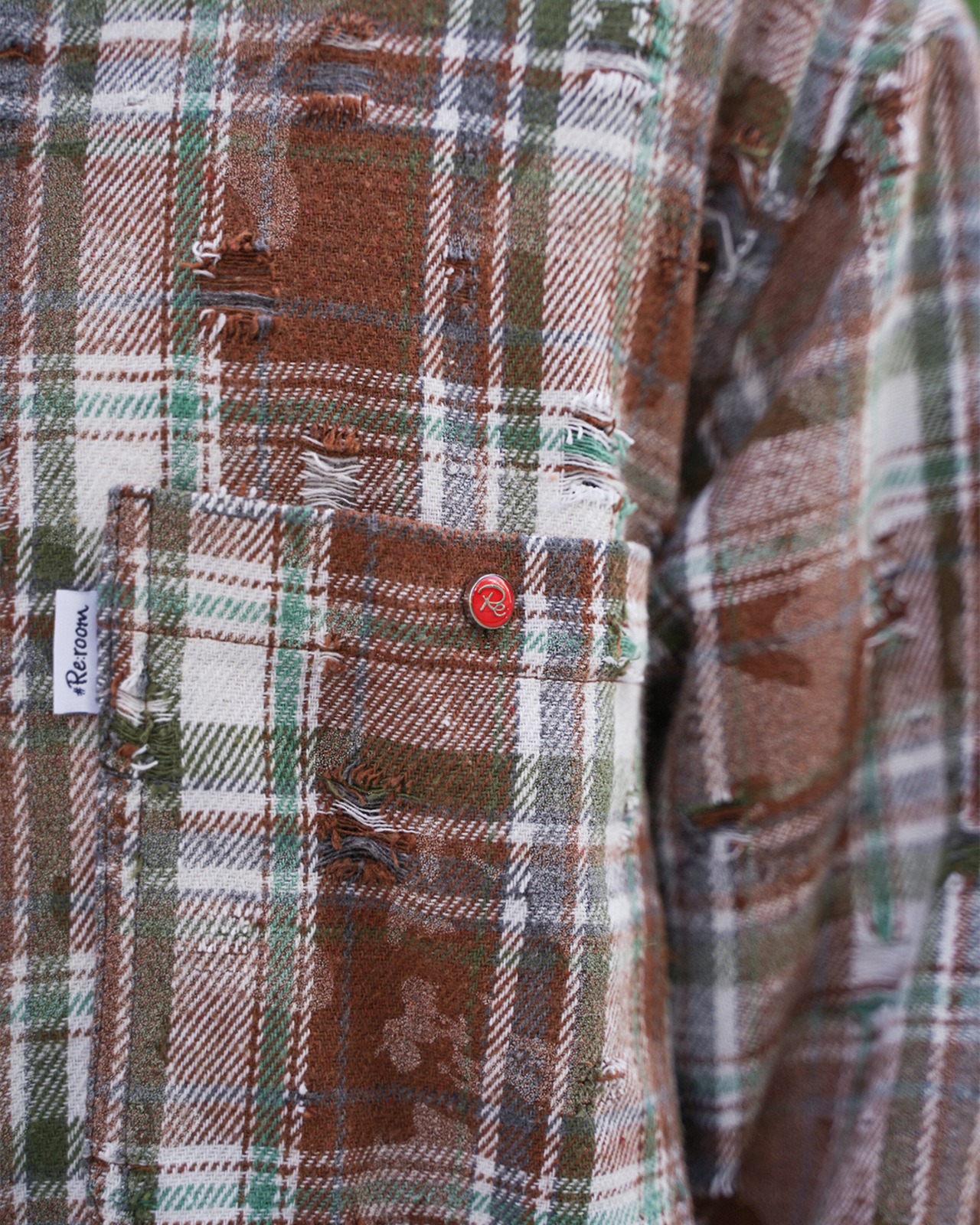 【#Re:room】VINTAGE CRUSH CHECK BIG SHIRTS［RES122］