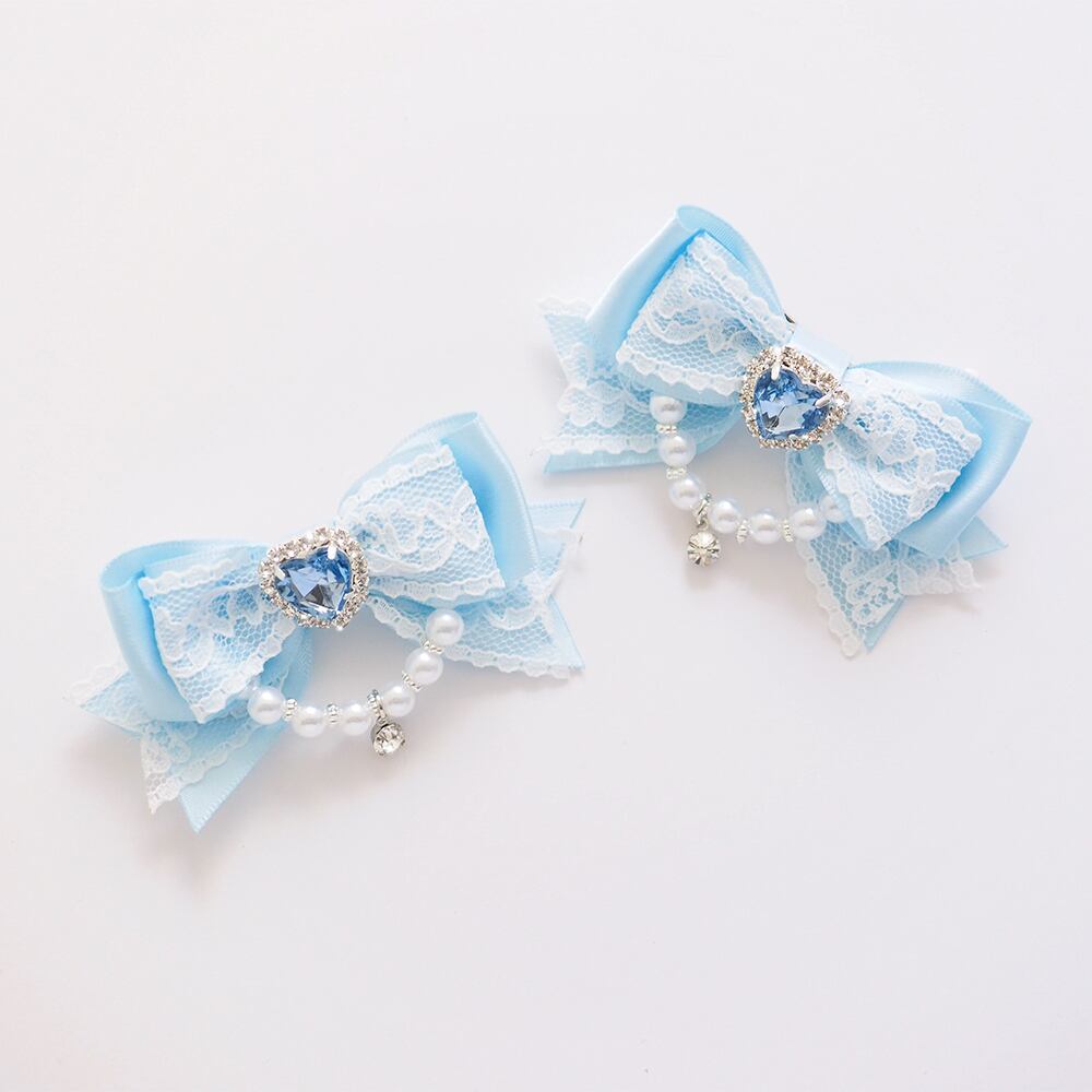 量産型 推し色 地雷 ハートビジュー パール飾り ヘアクリップ