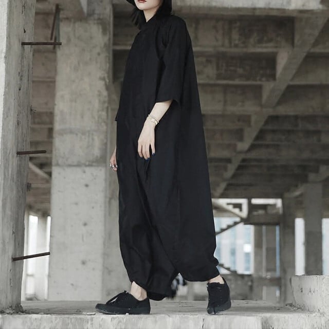 ブラックオーバーオール 】oversized black overalls all-in-one