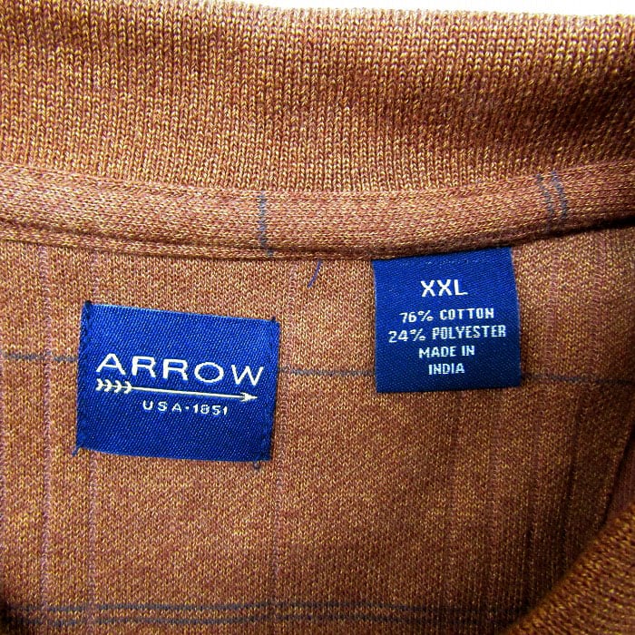古着 アロー ARROW 長袖ポロシャツ チェック ブラウン 未使用品 サイズ