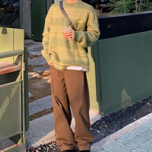 ラウンドネック細ボーダーソフトニット　1080