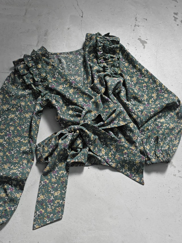 2way cache-coeur blouse（flower-green ）