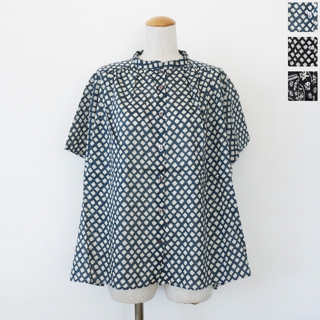 Brocante (ブロカント) フロンセシャツ インドプリント 半袖 バンドカラー 36-0323X
