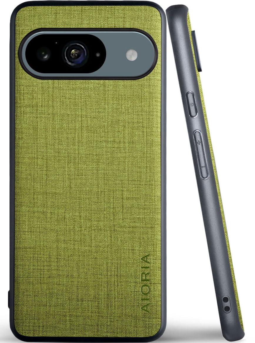 Aioria 互換性 ケース for Google Pixel 9 5G 生地パターンレザー高級に保護純色スマホケース (Green, for Pixel 9)