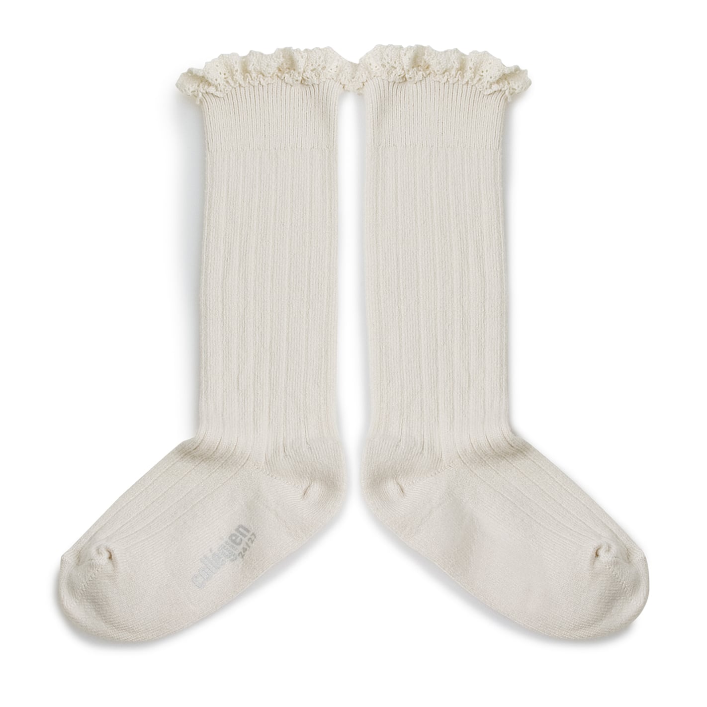 【collegien】Joséphine - Lace-Trim Ribbed Knee-high Socks - Doux Agneaux