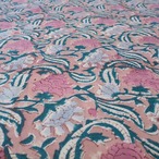 ブロックプリント生地【50cm単位】インド綿  花柄 くすみピンク×水色×グリーン #47410-PK1