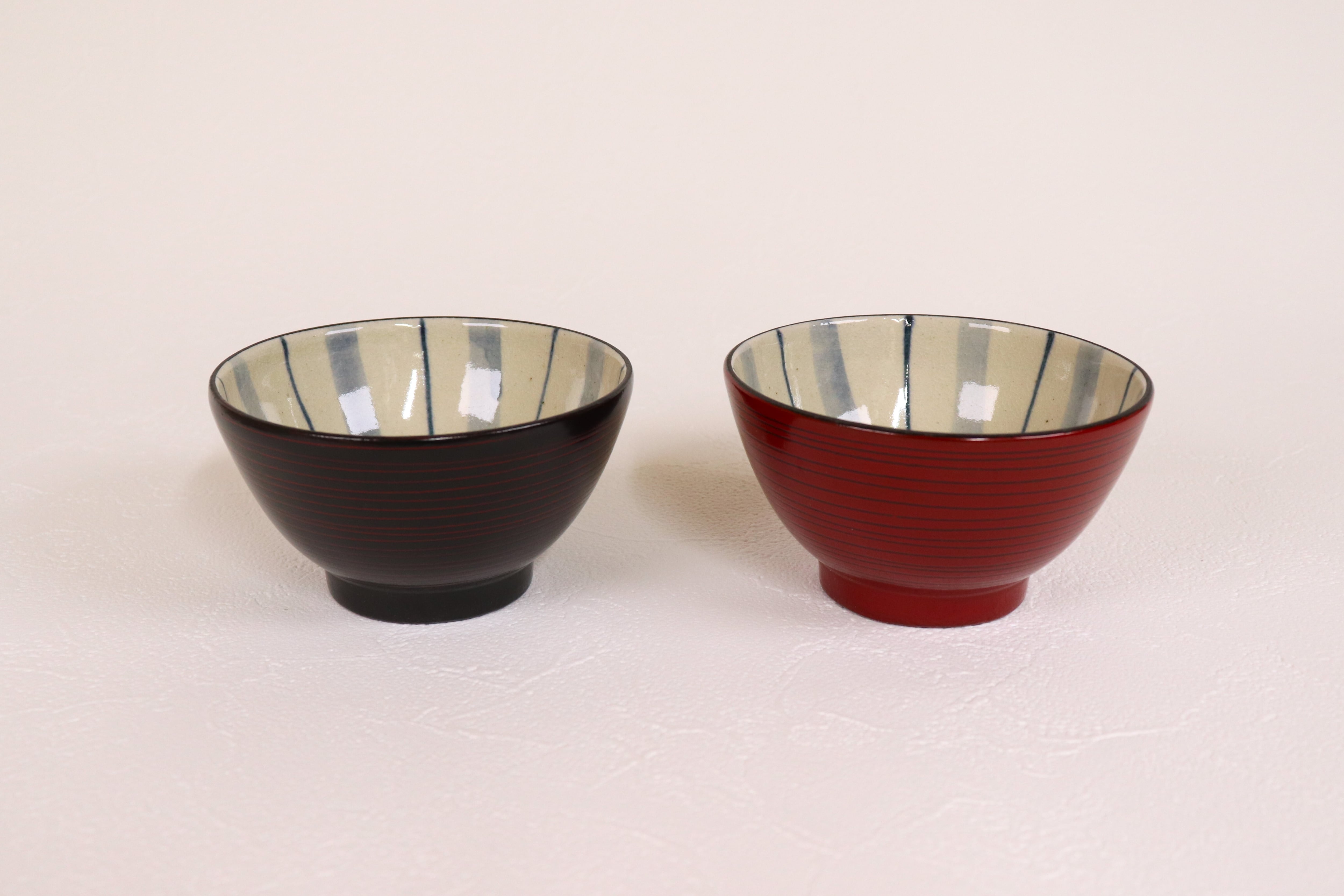 漆陶 飯碗小 コマスジ 縞十草【限定品】