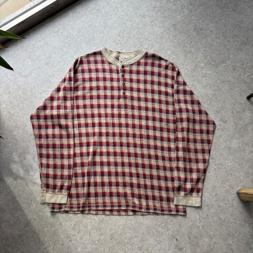 90s L.L.Bean check pattern henry neck L/S T-shirt【仙台店】