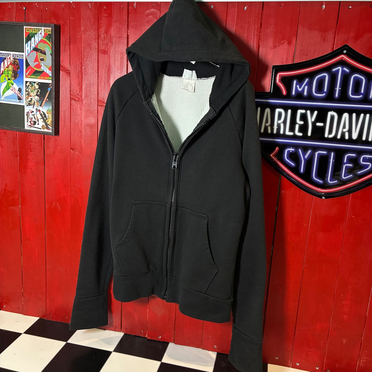 90s〜00s USA製 CAMBER CHILL-BUSTER サーマルジップパーカー 黒 ラグラン キャンバー^_^