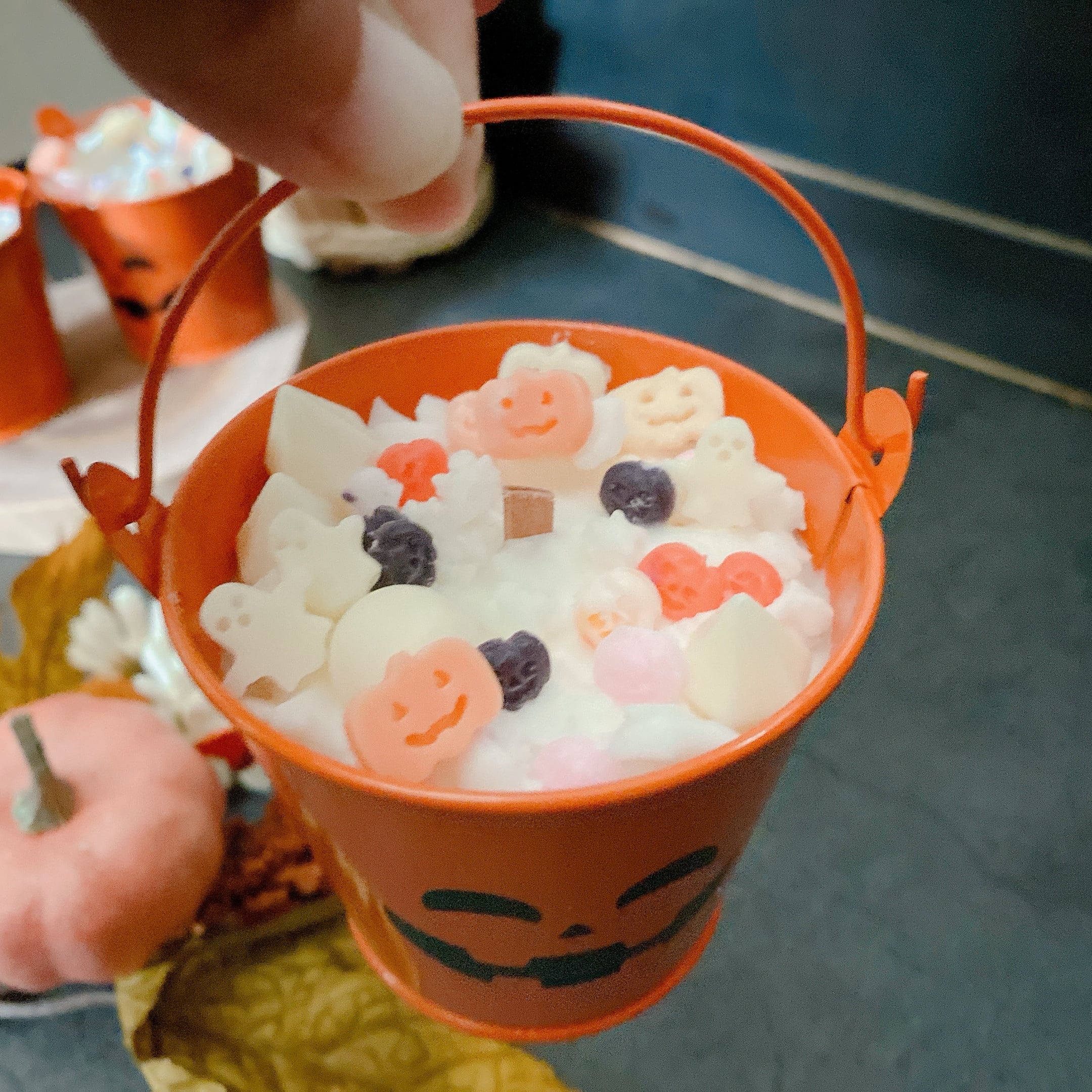 ハロウィン キャンドル バケツジャック 木芯(ウッドウィック)オレンジ