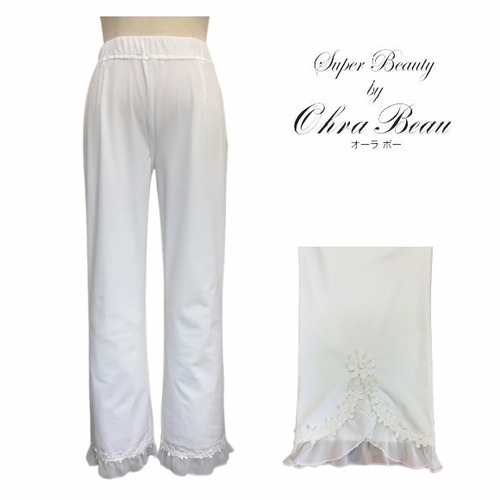 スーパービューティー パンツ 裾シフォン リボンモチーフ ハイテンション 2514015 ホワイト 2025年春夏 オーラボー 大人かわいい服 大人スタイル キレイメ Super Beauty レディース アパレル 女性 M L LL 30代 40代 50代 60代