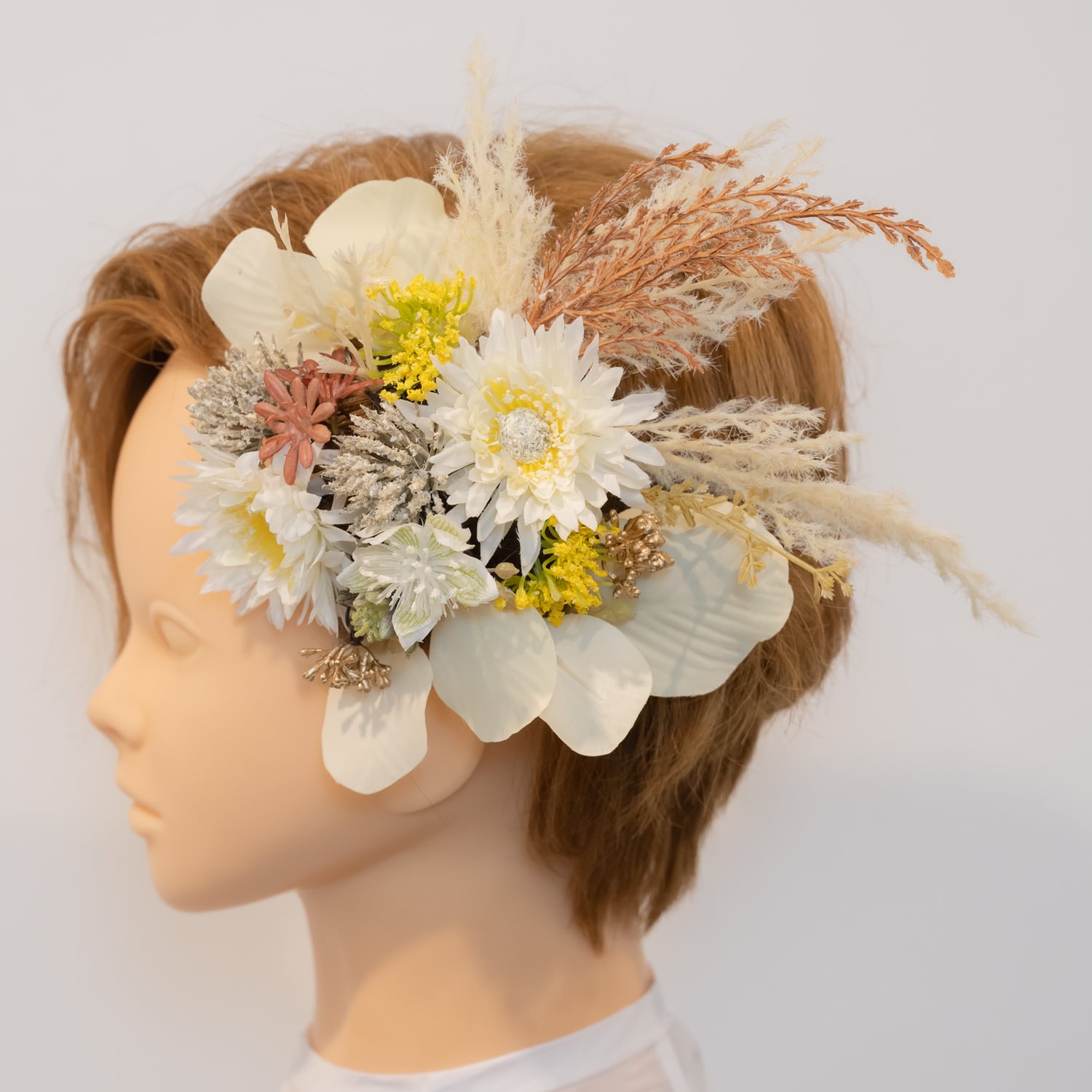 【ショートヘアーやベリーショートの花嫁様に】ドライフラワー風ヘッドパーツG　 秋冬のBOHO（ボーホー・ボヘミアン・ボタニカル）結婚式や二次会・フォトウェディングのパンパスグラスの髪飾り・和装前撮りにも | 全身保湿プロダクト【  soie （スワ）】by Loufreasy（ラフリジー）