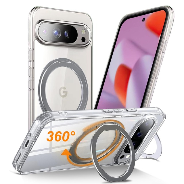 DOMIAMIA Google Pixel 9 / 9Pro ケース Magsafe対応 ワイヤレス充電 グーグルピクセル 9Pro 用 スマホケース 360°回転スタンド 縦横両対応 Google ピクセル 9 プロ 保護ケース 携帯ケース マグネット搭載 米軍MIL規格取得 耐衝撃 すり傷 防止黄ばみ 指紋防止