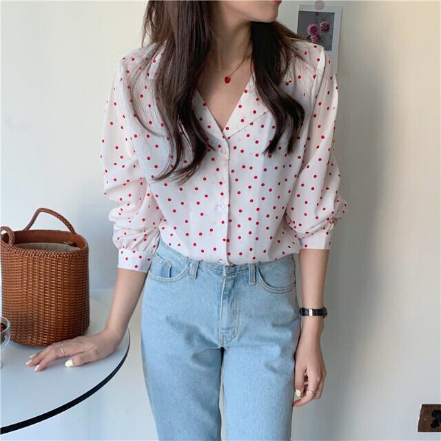 全2色 アイボリー/ブラック S/M/L/XL ブラウス レディース カジュアル シック トッド 長袖 開襟 春秋