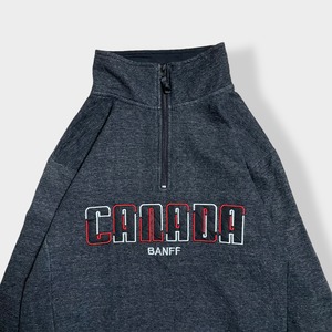 【Northern Souvenirs】CANADA BANFF 刺繍ロゴ ハーフジップ スウェット プルオーバーリブライン M US古着