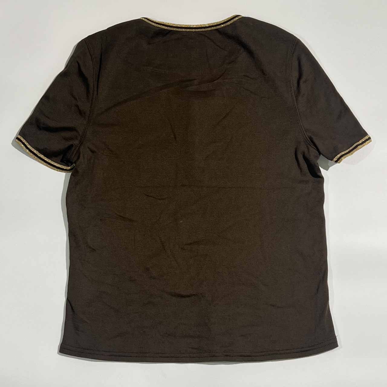 伊太利屋 イタリヤ ラインストーン ラメ加工 ハーフボタン 半袖 Tシャツ カットソー 9/ダークブラウン レディース