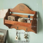 木製壁掛け棚 フック2個付き 多目的収納ラック  スタイリッシュな室内装飾