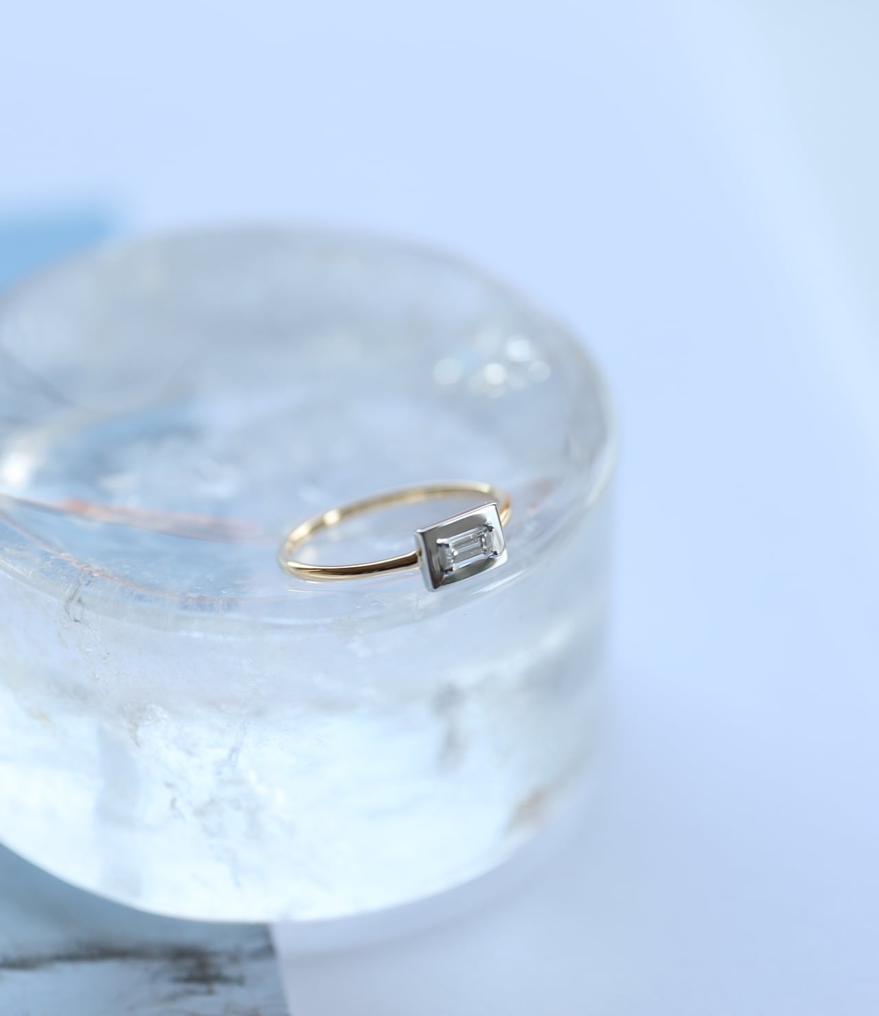 saK18WG 一粒ダイヤ カットアズキ、Pt950 プラチナスクリュー 受注販売】Bucket cut Diamond Ring K18YG＆PT950 / AL-017 | ALLIS