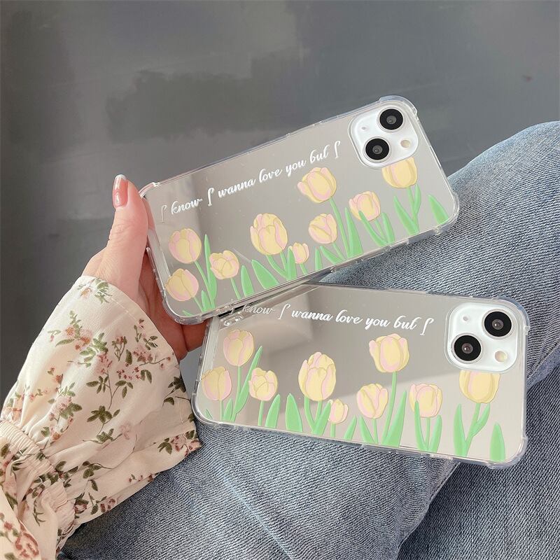 鏡面仕上げが可愛い❤︎チューリップ ミラー フラワー デザイン スマホケース ND-14520
