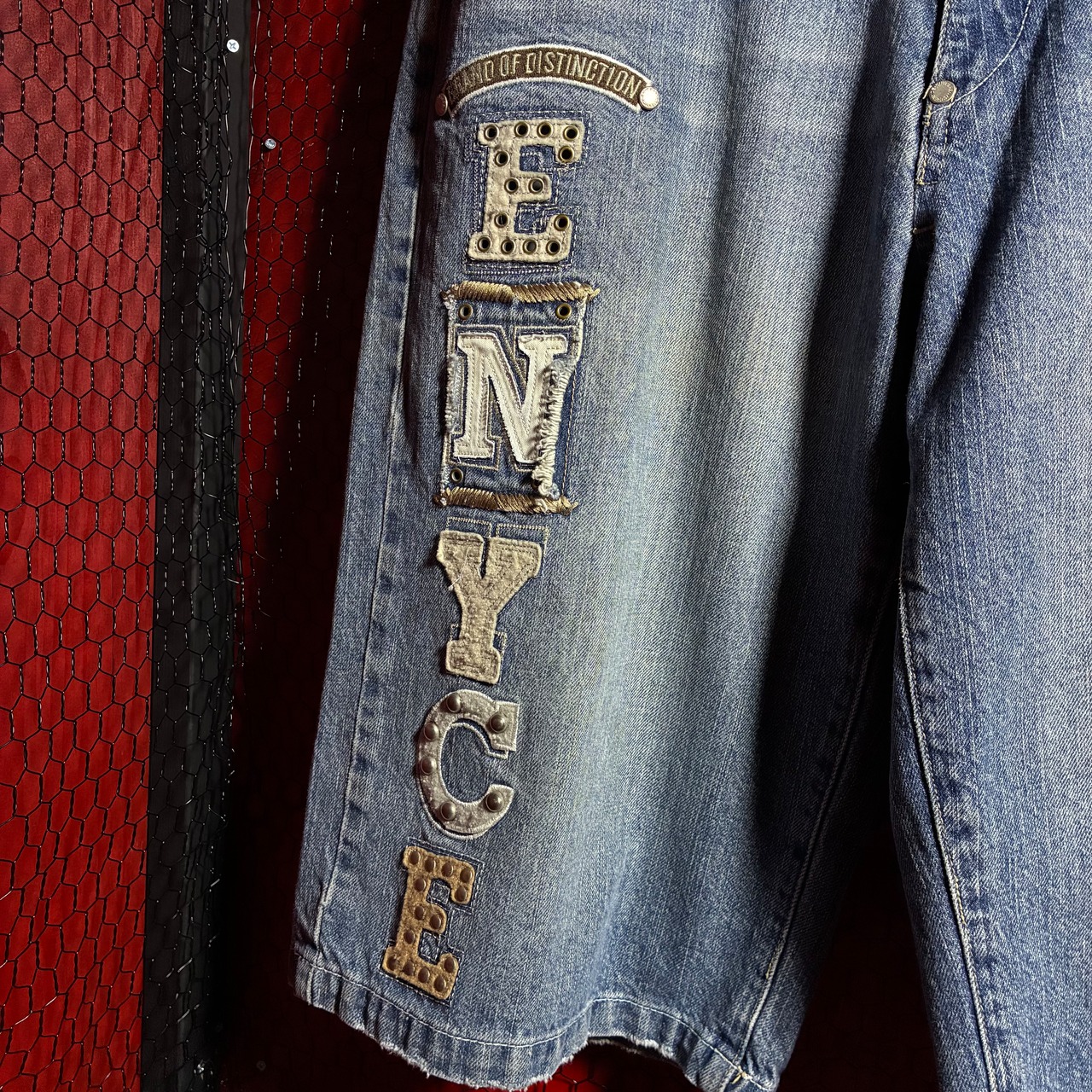 ENYCE Hip Hop Y2Kデニムショーツ 膝下 スタッズ ブルー エニーチェ W36
