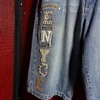ENYCE Hip Hop Y2Kデニムショーツ 膝下 スタッズ ブルー エニーチェ W36