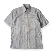 Aquascutum アクアスキュータム ストライプ 花柄 半袖シャツ S/ブルー×イエロー メンズ