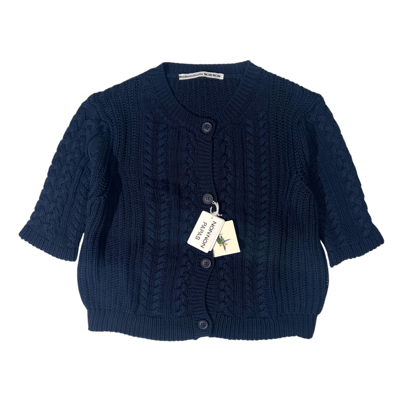 Mademoiselle NON NON タグ付き イタリア製 半袖 コットンニット セーター 46/ネイビー