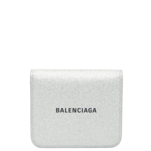 バレンシアガ ロゴ 二つ折り財布 594216 シルバー レザー レディース BALENCIAGA 【中古】