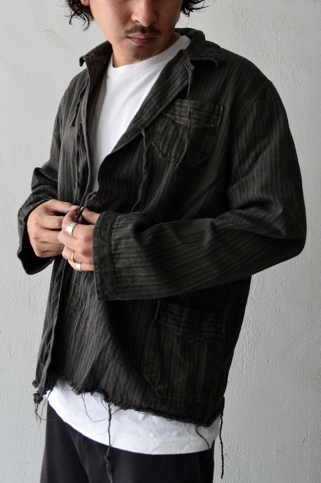 VENTITANK PROJECT Bulgarian Army 1950's-60's Dead Stock Custom Remade & Dyed Sumi Kuro Sleeping Shirt Jacket Type Red Multi3 ブルガリア軍 スリーピングシャツ ジャケット 50s 黒染め