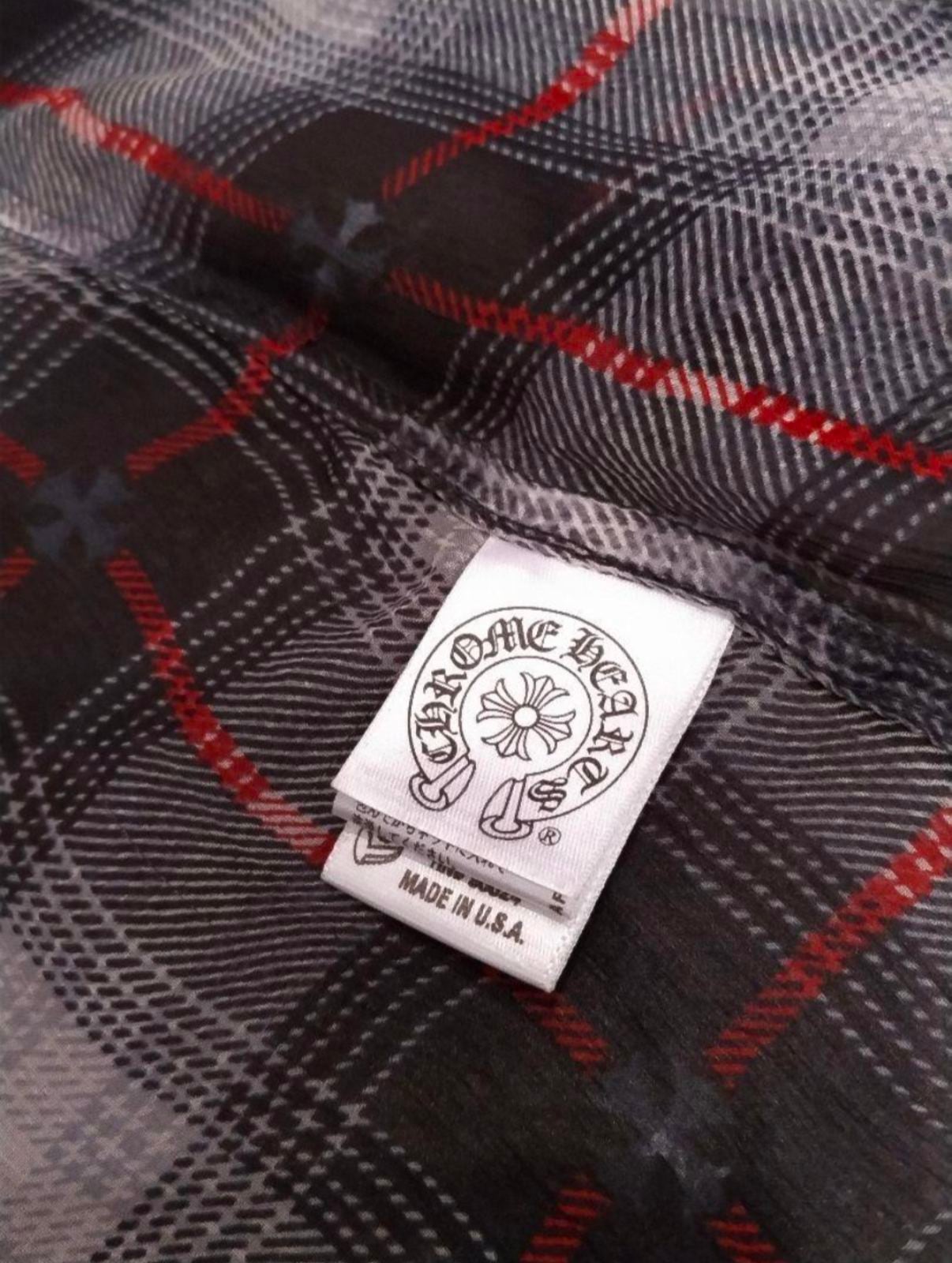 CHROME HEARTS クロムハーツ シルク チェックシャツ クロスパッチ BS