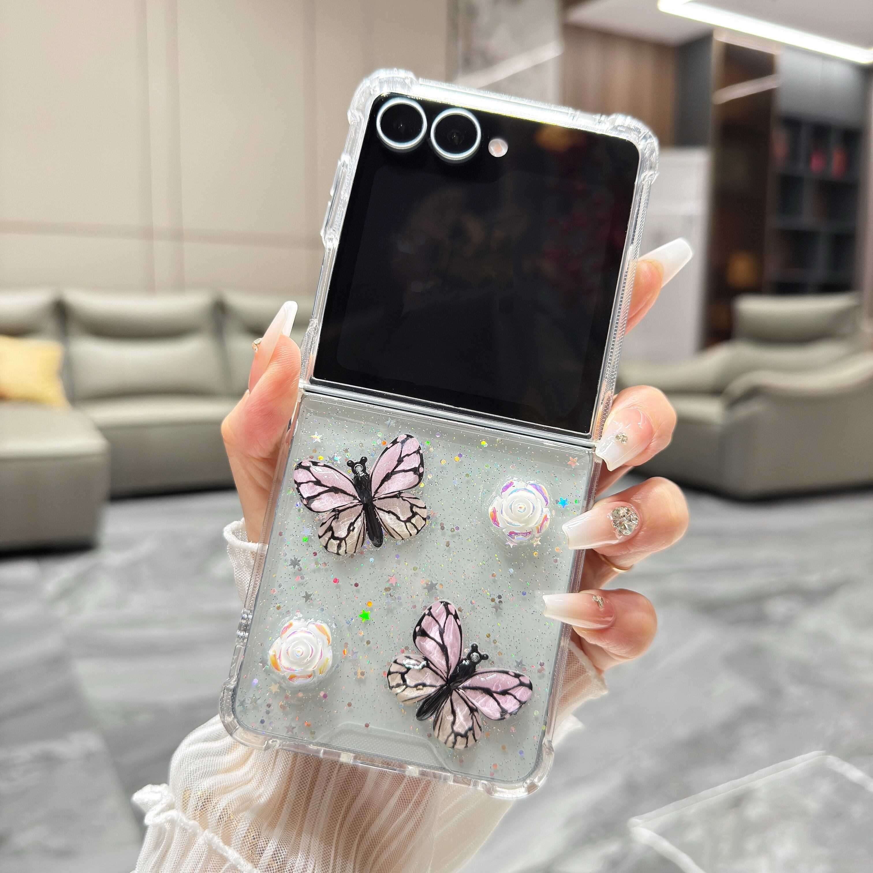 立体 蝶々 Galaxy z flip 7 6 5 4 3 ケース クリア おしゃれ